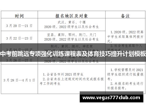 中考前跳远专项强化训练课程表及体育技巧提升计划模板